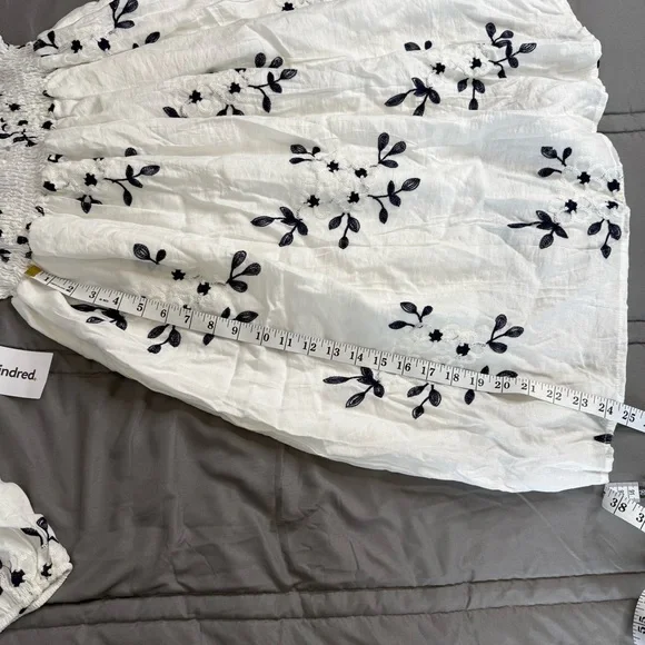 Kindred Anthropologie White Navy Embroidered Peasant Midi Dress 3X NWT Boho - Picture 10 of 14